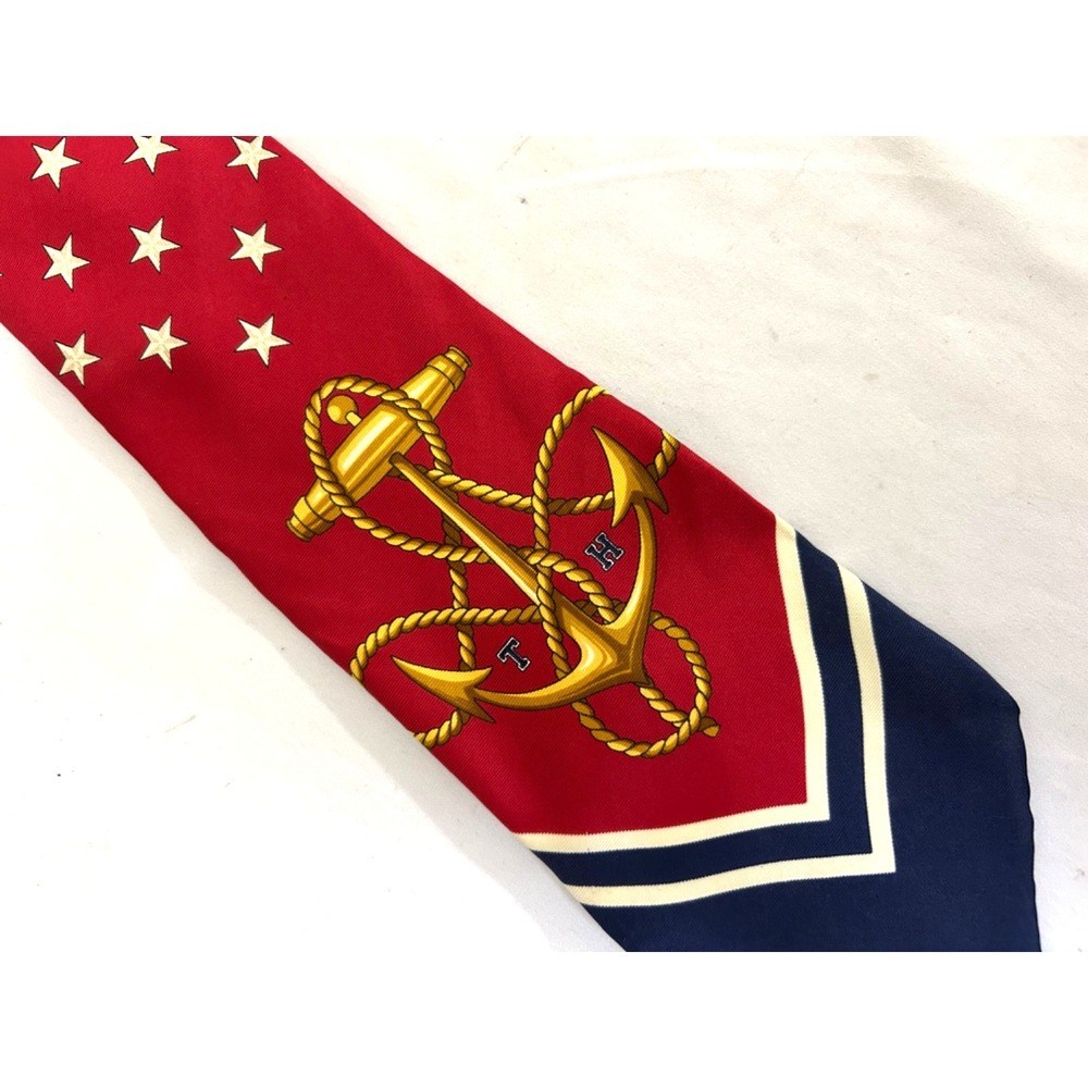 TOMMY HILFIGER Men's Nautical Tie TH Logo Rope Print Italian Silk Anchor USA